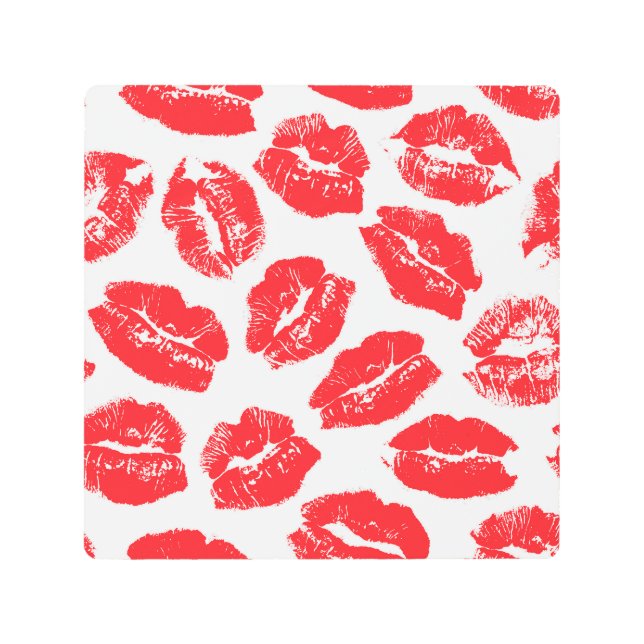 Imprint Kiss Red Lips: Vintage Seamless Metal Print (Front)
