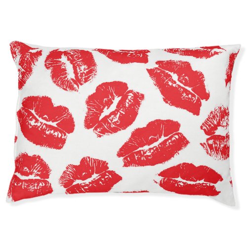 Imprint Kiss Red Lips Vintage Seamless Pet Bed