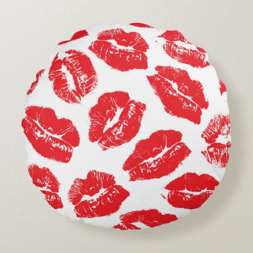 Imprint Kiss Red Lips Vintage Seamless Round Pillow