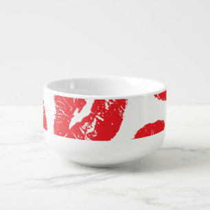 Imprint Kiss Red Lips: Vintage Seamless Soup Mug
