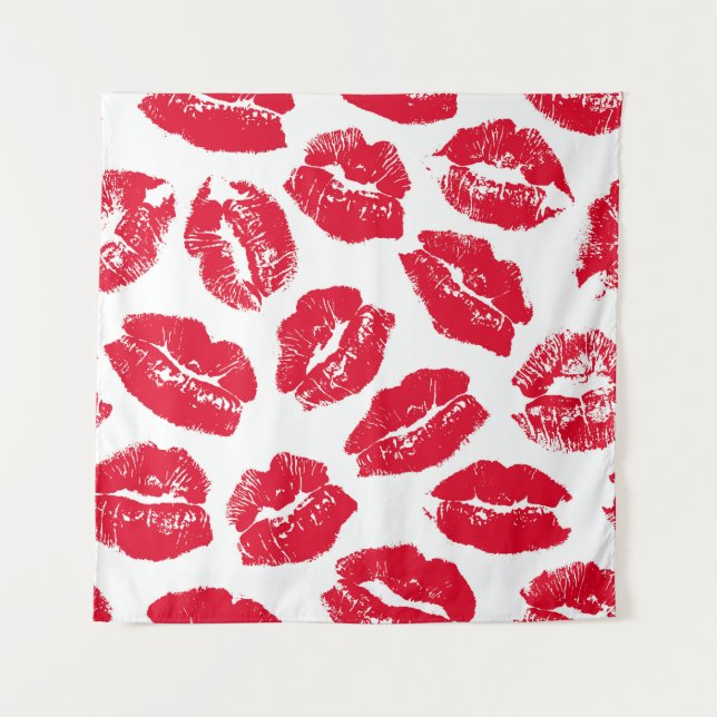 Imprint Kiss Red Lips: Vintage Seamless Tapestry (Front)