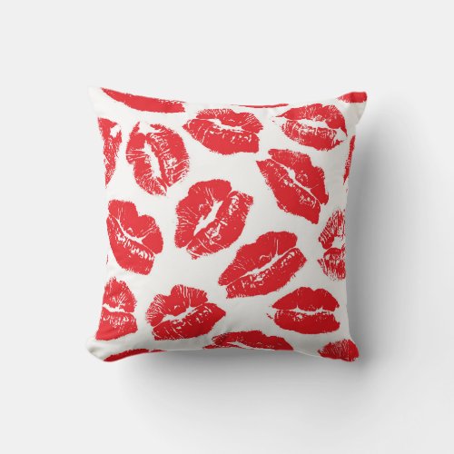 Imprint Kiss Red Lips Vintage Seamless Throw Pillow