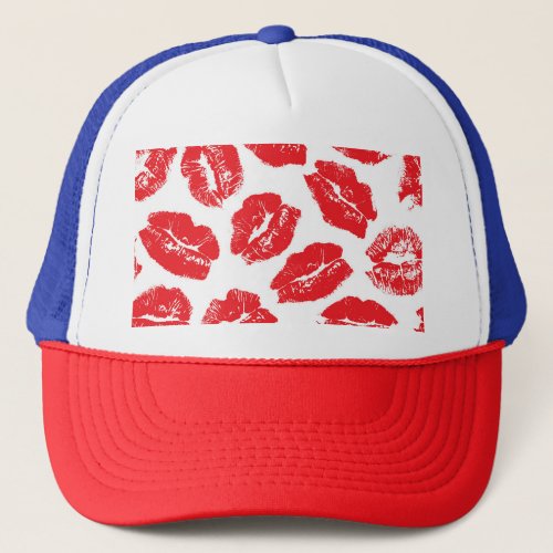 Imprint Kiss Red Lips Vintage Seamless Trucker Hat