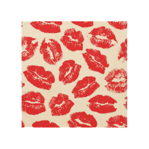 Imprint Kiss Red Lips: Vintage Seamless Wood Wall Art