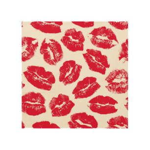 Imprint Kiss Red Lips: Vintage Seamless Wood Wall Art