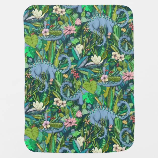 Improbable Botanical with Dinosaurs - dark green Baby Blanket (Front)
