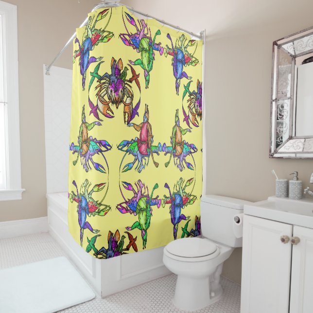 Improbable Lobster Shower Curtain (In Situ)