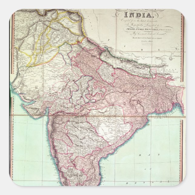 Improved Map of India published in London 1820 Square Sticker (Front)