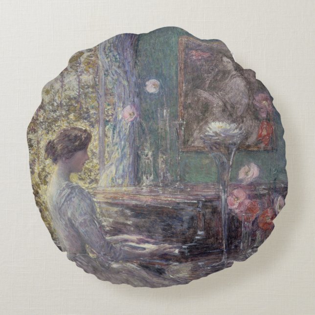 Improvisation by Frederick Childe Hassam Round Pillow (Back)