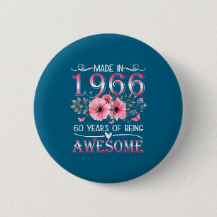 In 1966 Floral 60th Birthday 60 Button