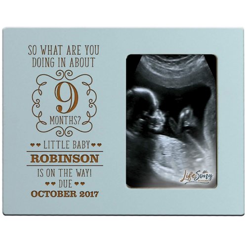 In 9 Months Baby Sonogram Blue Wooden Photo Frame