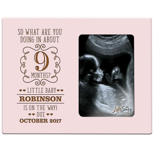 In 9 Months Baby Sonogram Pink Wooden Photo Frame