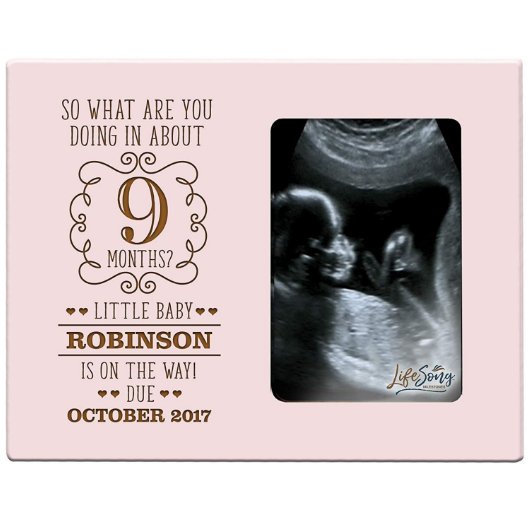 In 9 Months Baby Sonogram Pink Wooden Photo Frame (Front)