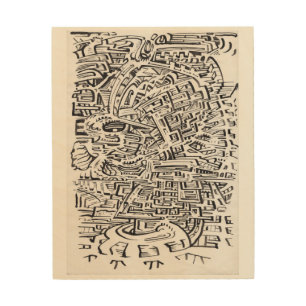 In a Between-place, India ink drawing Wood Wall Art