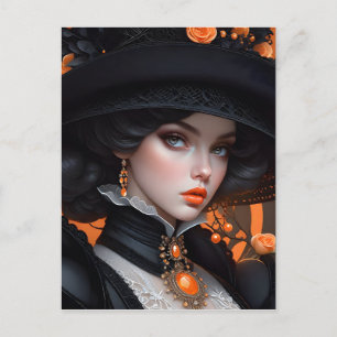 In a close up of a person wearing a hat, the viewe postcard