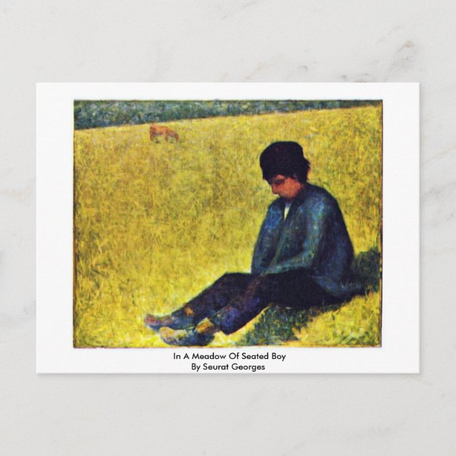 In A Meadow Of Seated Boy By Seurat Georges Postcard (Front)
