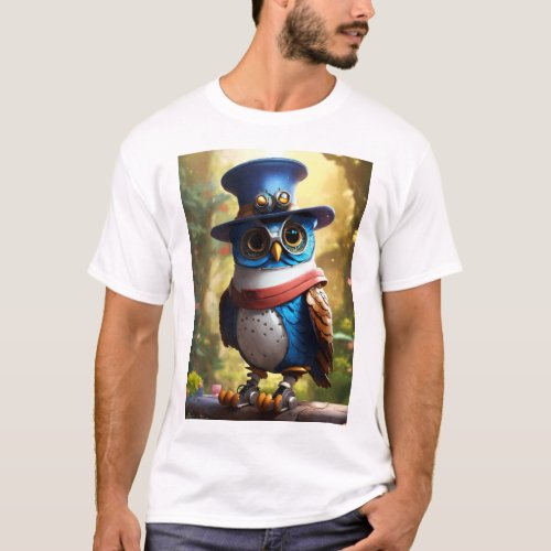 In a robotic owl in a hat and boots  T_Shirt