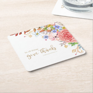 In All Things Give Thanks - 1 Thes. 5:18 Square Paper Coaster