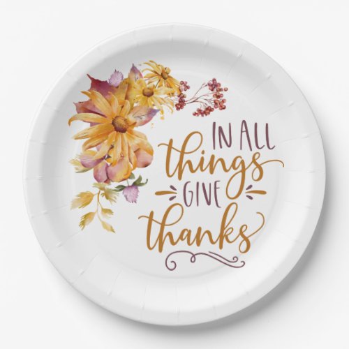 In All Things Give Thanks Autumn Floral Paper Plates