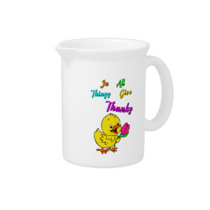 In All Things Give Thanks Chick Tulip Thanksgiving Beverage Pitcher
