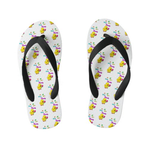 In All Things Give Thanks Chick Tulip Thanksgiving Kids Flip Flops