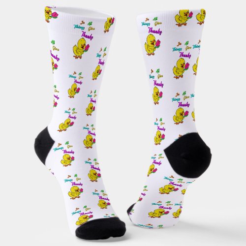 In All Things Give Thanks Chick Tulip Thanksgiving Socks