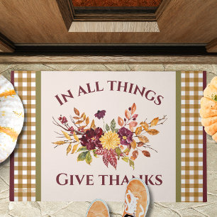 In All Things Give Thanks Fall Floral Doormat