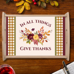 In All Things Give Thanks Fall Floral Serving Tray