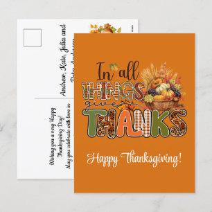 In All Things Give Thanks Happy Thanksgiving Holiday Postcard