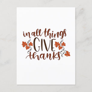 In All Things Give Thanks Thanksgiving Pumpkin  Holiday Postcard