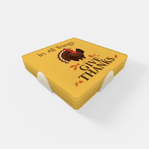 In All Things Give Thanks Turkey Thanksgiving Coaster Set