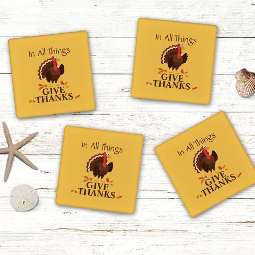 In All Things Give Thanks Turkey Thanksgiving Coaster Set