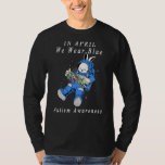 In April We Wear Blue Astronaut Bunny Space Puzzle T-Shirt