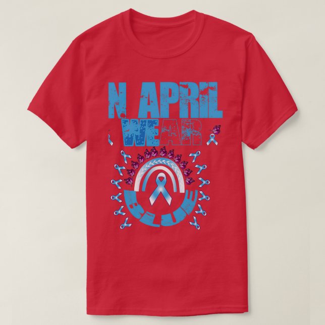 In April We Wear Blue Autism Awareness 16 T-Shirt (Design Front)