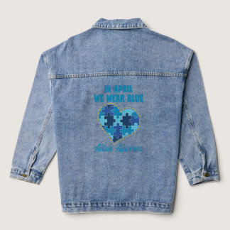 In April We Wear Blue Autism Awareness Gnomes Puzz Denim Jacket