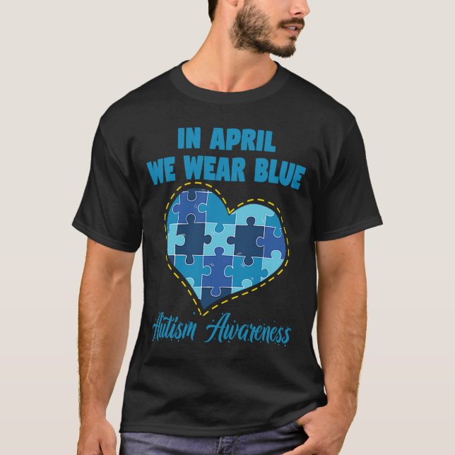 In April We Wear Blue Autism Awareness Gnomes Puzz T-Shirt (Front)