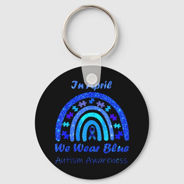 In April We Wear Blue Autism Awareness Month suita Keychain (Front)