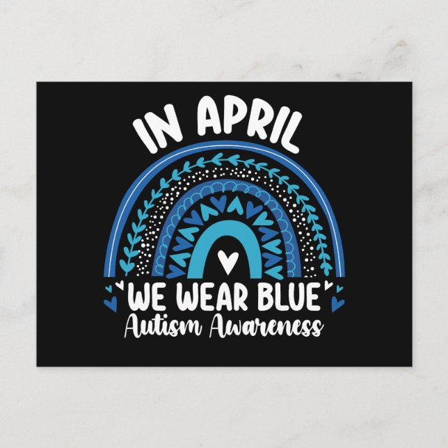 In April We Wear Blue Autism Awareness Rainbow Postcard (Front)