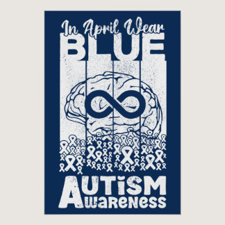 In April We Wear Blue Autism Awareness Retro Style Poster
