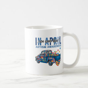 In April We Wear Blue Autism Awareness Truck Puzzl Coffee Mug