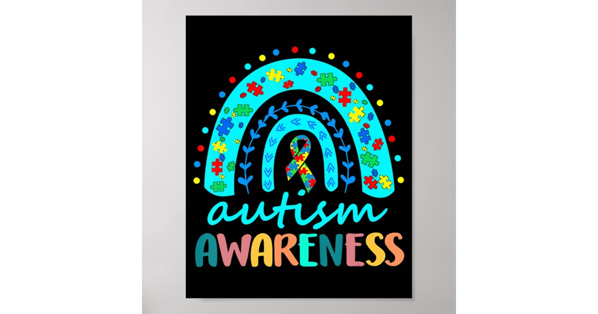In April We Wear Blue Autism Rainbow Awareness Mon Poster | Zazzle