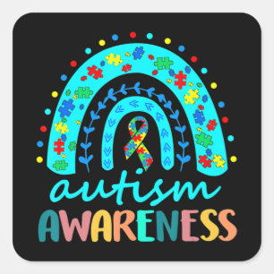 In April We Wear Blue Autism Rainbow Awareness Mon Square Sticker