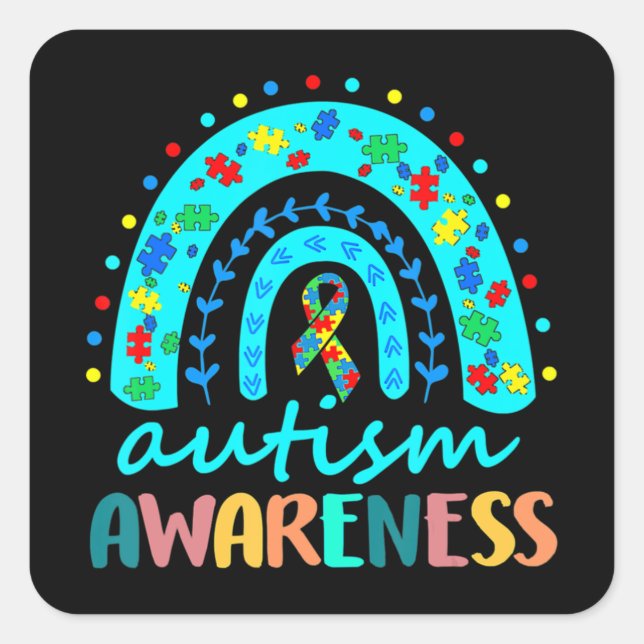 In April We Wear Blue Autism Rainbow Awareness Mon Square Sticker (Front)