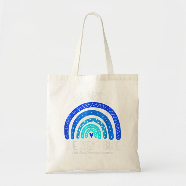In April We Wear Blue Child Abuse Prevention Aware Tote Bag (Front)