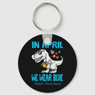 In April We Wear Blue T Rex Dino By  Keychain