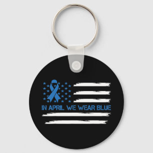 In April We Wear Blue Vintage American Flag Ribbon Keychain