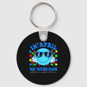 In april wear blue for autism awareness men women keychain