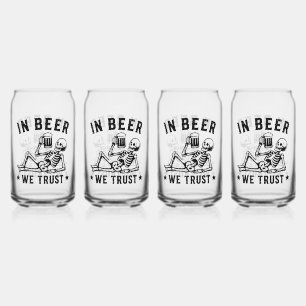 In beer we trust chilling skeleton Beer Pong Can Glass