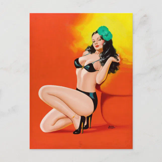 In Black Vintage Pin Up Girl Art Postcard Zazzle