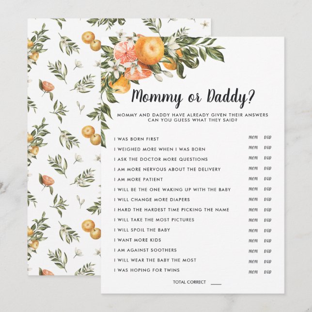 In Bloom Baby Shower | Mommy or Daddy Game Invitation (Front/Back)